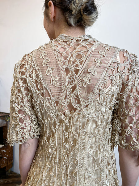 Antique Cream Crocheted Long Top
