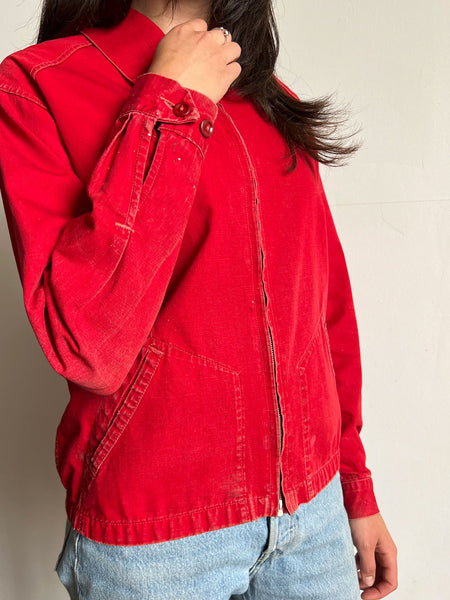 Vintage 1940's Red Utilitarian Jacket, Cotton, Conmar Zipper