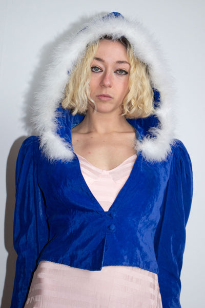 Vintage 1970's Blue Velvet Hooded Jacket