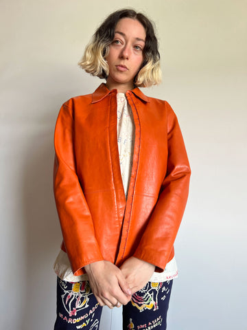 Vintage 1990's Anne Klein Orange Leather Jacket