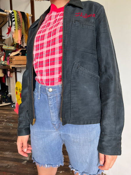 Vintage 1950's Women's Moleskin Jacket, Chain Stitch, Thelma