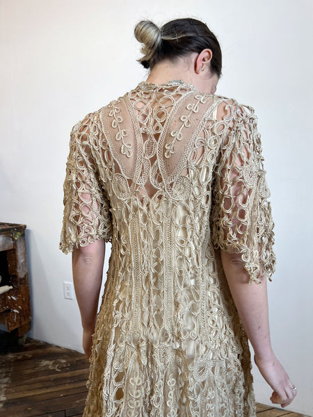 Antique Cream Crocheted Long Top