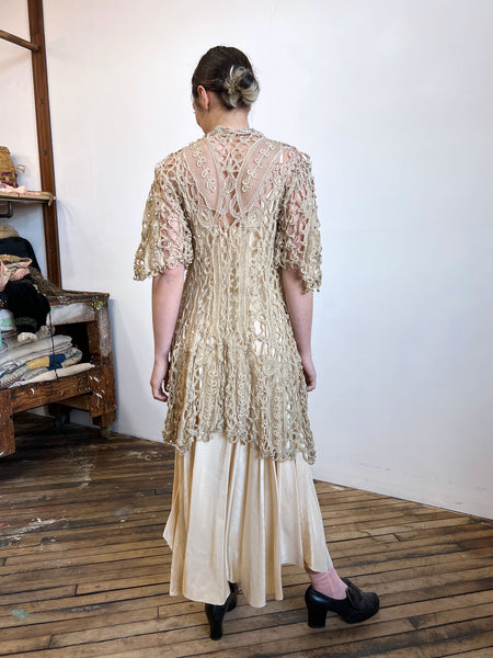 Antique Cream Crocheted Long Top