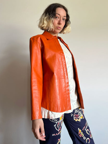 Vintage 1990's Anne Klein Orange Leather Jacket