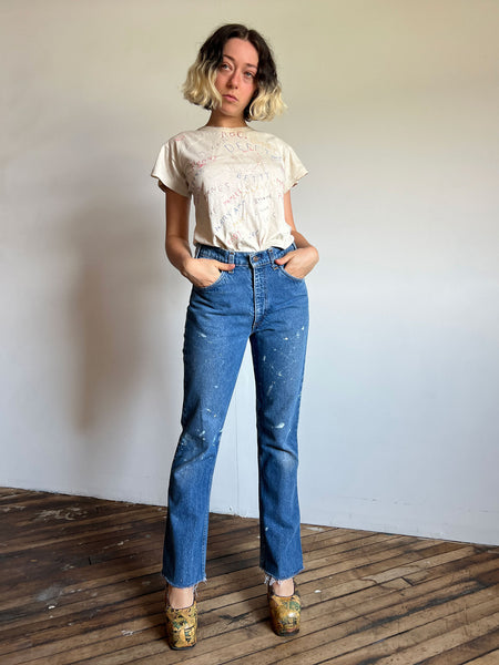 Vintage 1970's Orange Tab Paint Splattered Levis