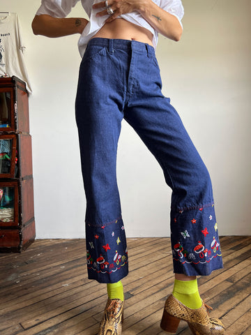 Vintage 1970's Embroidered Blue Jeans