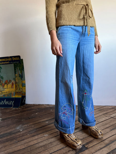 Vintage 1970's Looney Tunes Embroidered Jeans