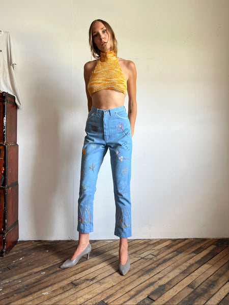 Vintage 1950's 1960's Embroidered Denim Jeans, Wrangler Women's