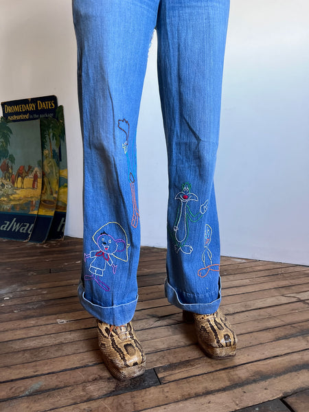 Vintage 1970's Looney Tunes Embroidered Jeans