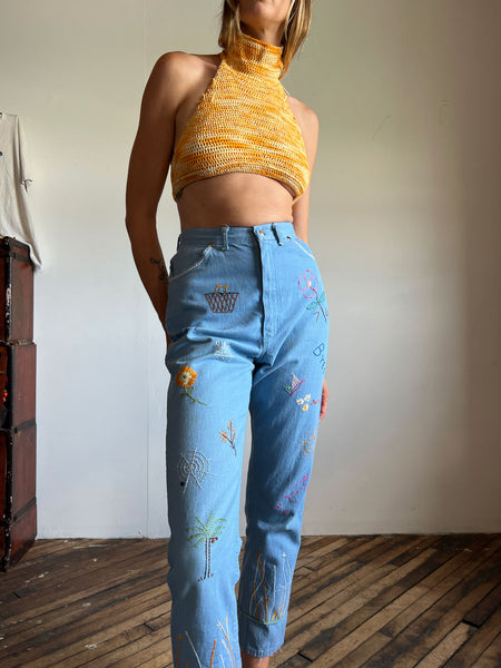 Vintage 1950's 1960's Embroidered Denim Jeans, Wrangler Women's