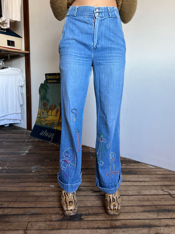 Vintage 1970's Looney Tunes Embroidered Jeans