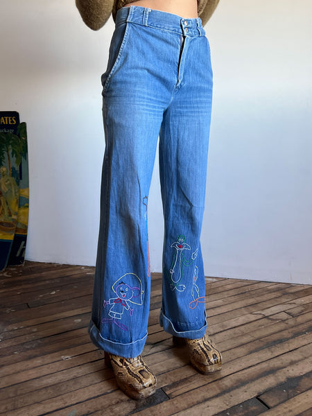 Vintage 1970's Looney Tunes Embroidered Jeans