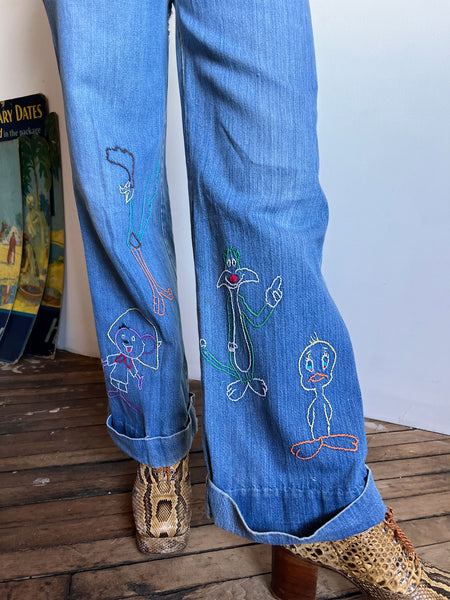 Vintage 1970's Looney Tunes Embroidered Jeans