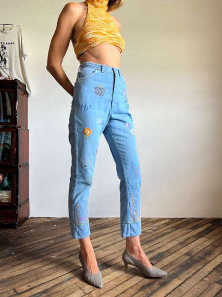 Vintage 1950's 1960's Embroidered Denim Jeans, Wrangler Women's