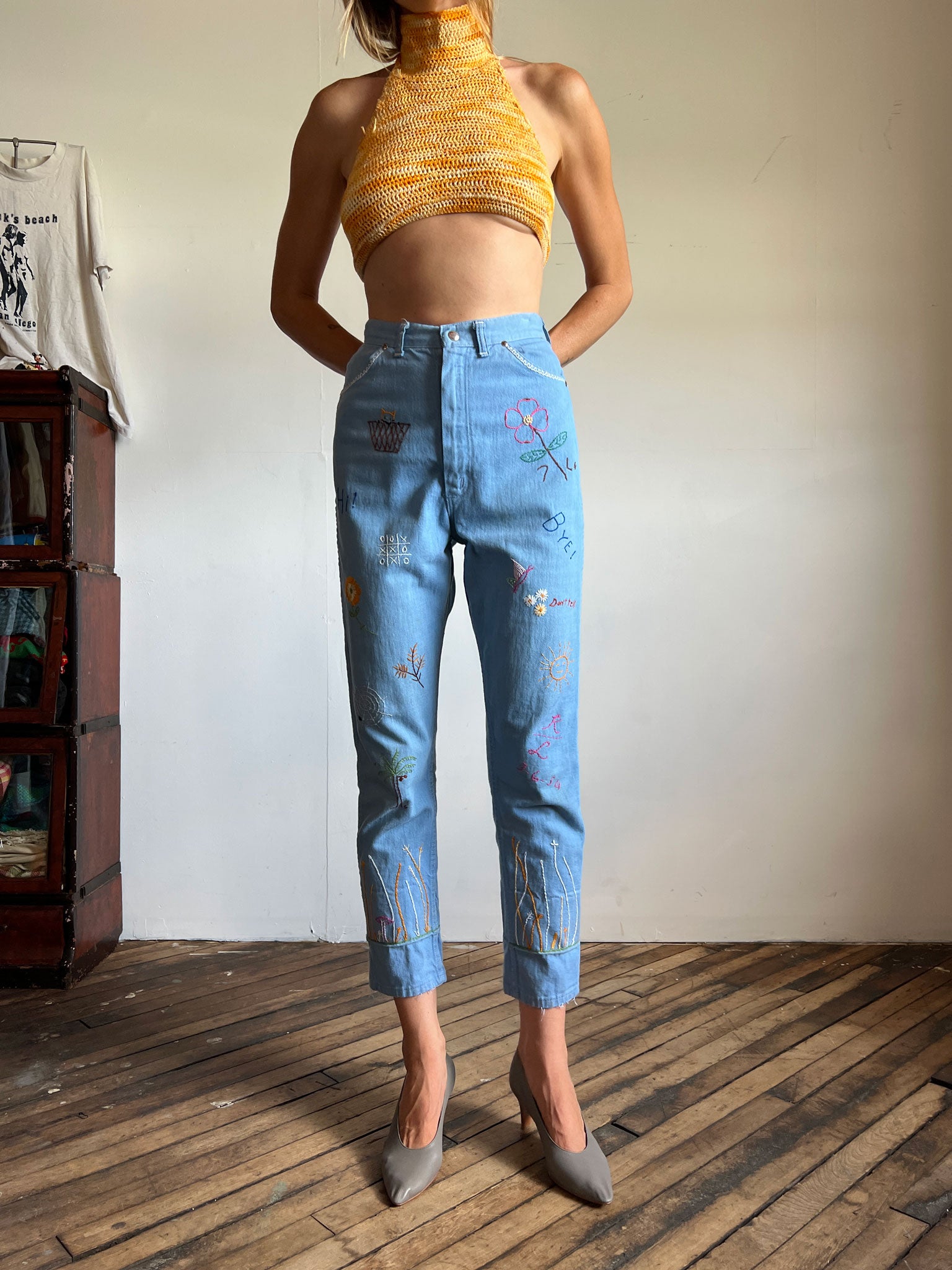 Vintage 1950's 1960's Embroidered Denim Jeans, Wrangler Women's