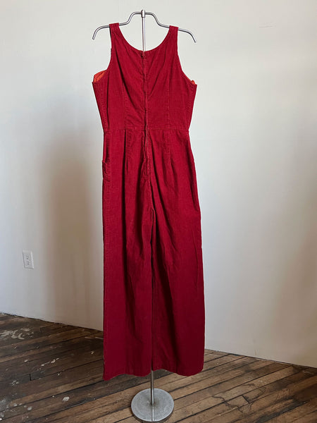 Vintage 1960's - 1970's Red Corduroy Overalls - Jumpsuit, 60's 70's Women's