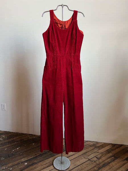 Vintage 1960's - 1970's Red Corduroy Overalls - Jumpsuit, 60's 70's Women's