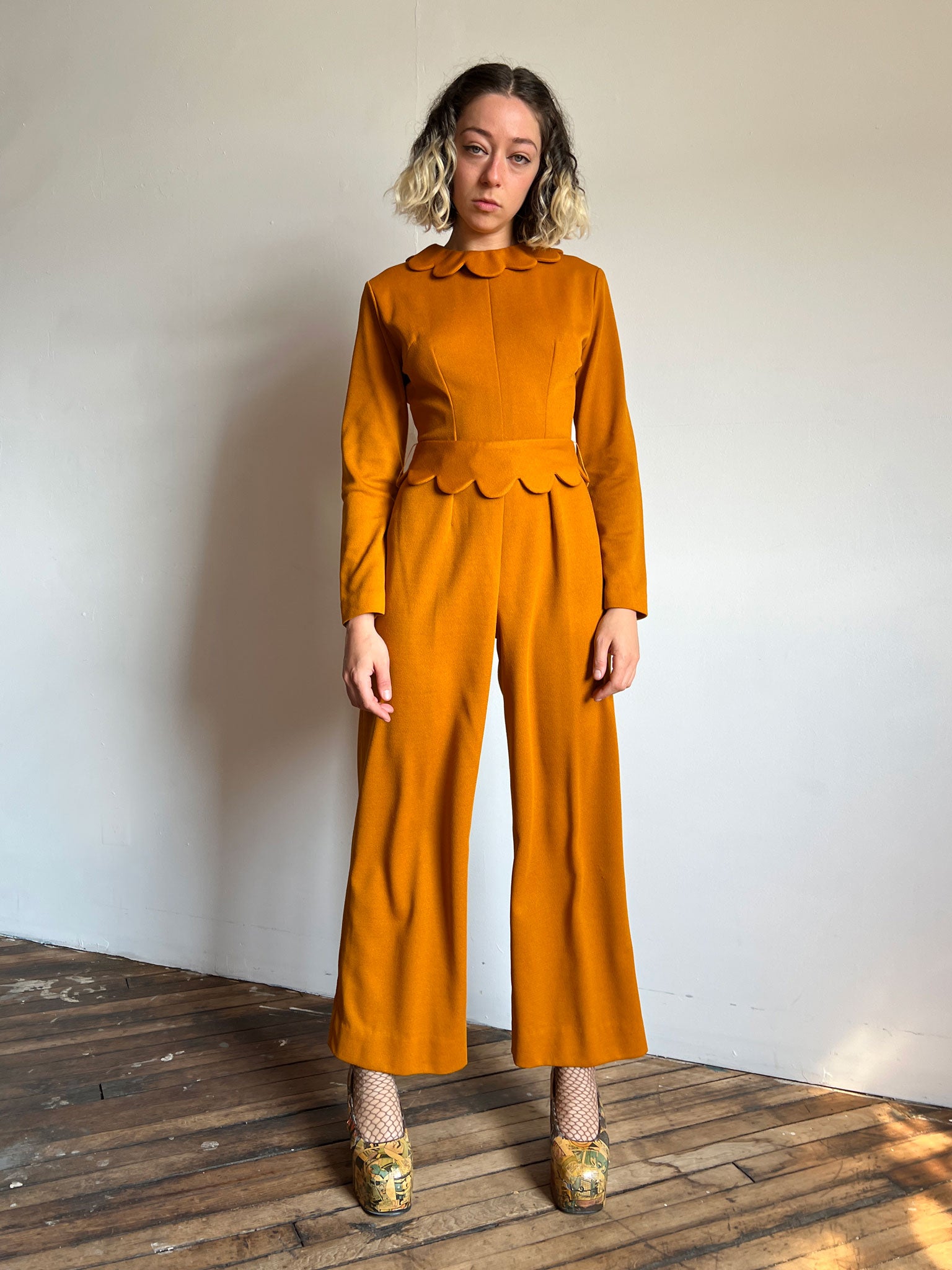 Vintage 1960's Scalloped Goldenrod Jumpsuit