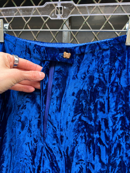 Vintage 1970's Junior House Crushed Velvet Royal Blue Pant Set
