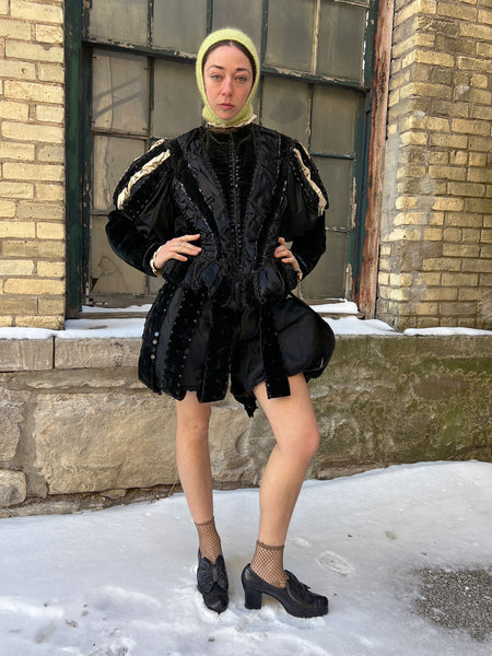 Antique 1890's Theatre Costume with Studded Glass Beadwork and Padded Shoulders and Shorts