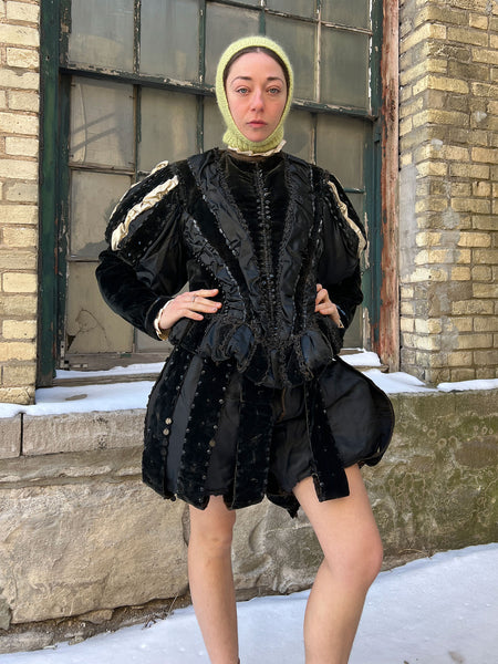 Antique 1890's Theatre Costume with Studded Glass Beadwork and Padded Shoulders and Shorts