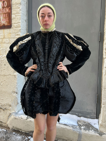 Antique 1890's Theatre Costume with Studded Glass Beadwork and Padded Shoulders and Shorts