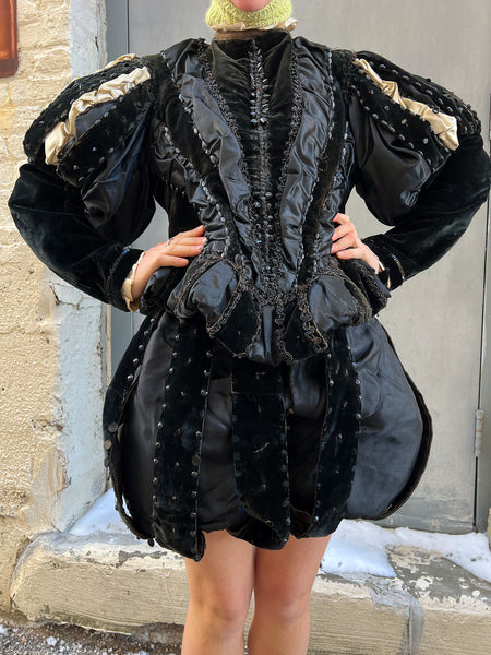 Antique 1890's Theatre Costume with Studded Glass Beadwork and Padded Shoulders and Shorts