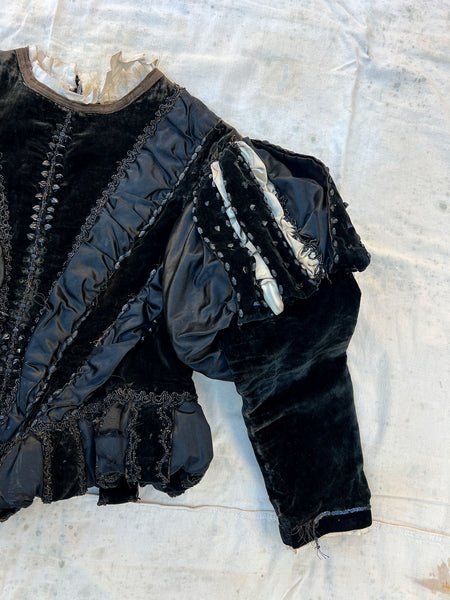 Antique 1890's Theatre Costume with Studded Glass Beadwork and Padded Shoulders and Shorts