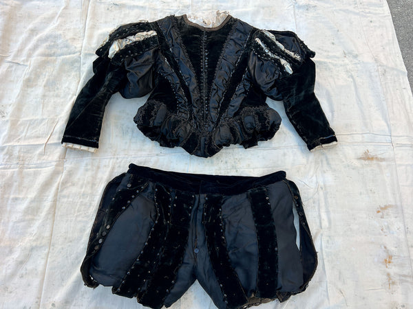 Antique 1890's Theatre Costume with Studded Glass Beadwork and Padded Shoulders and Shorts