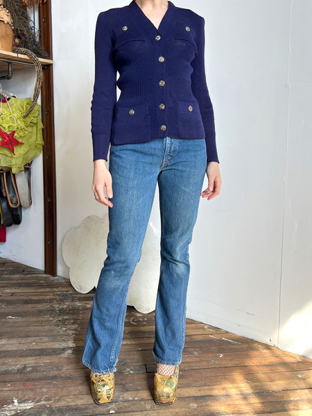 Vintage Early 1940's Blue Wool Cardigan