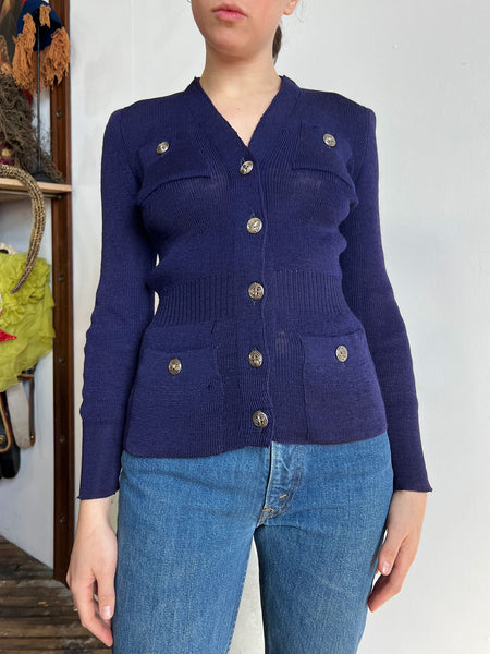 Vintage Early 1940's Blue Wool Cardigan