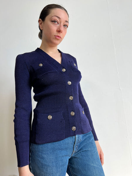 Vintage Early 1940's Blue Wool Cardigan