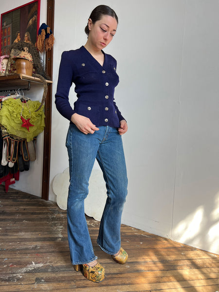 Vintage Early 1940's Blue Wool Cardigan