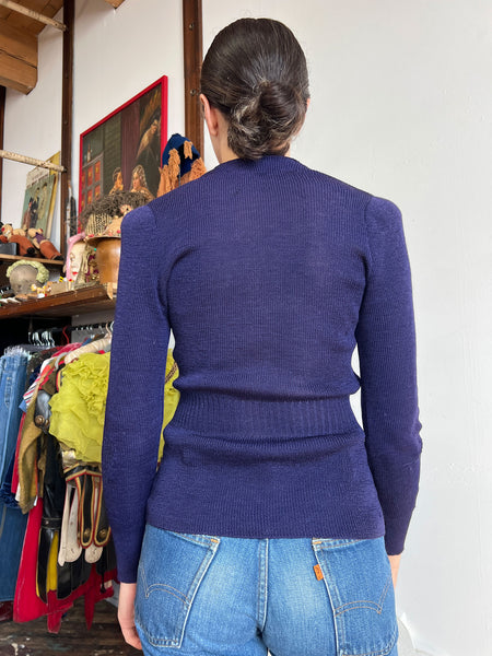 Vintage Early 1940's Blue Wool Cardigan