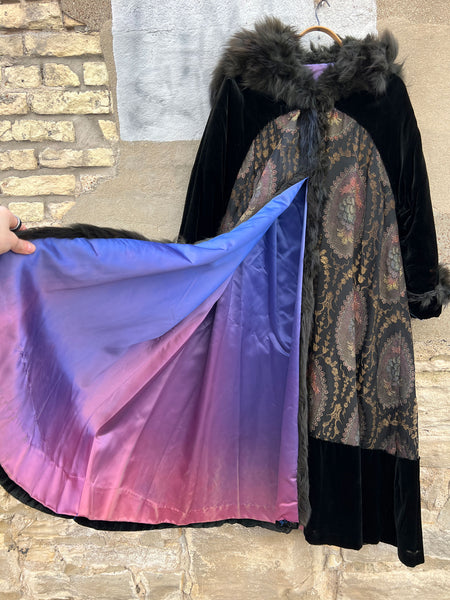 Antique Edwardian Era Fur and Lamé Velvet Coat