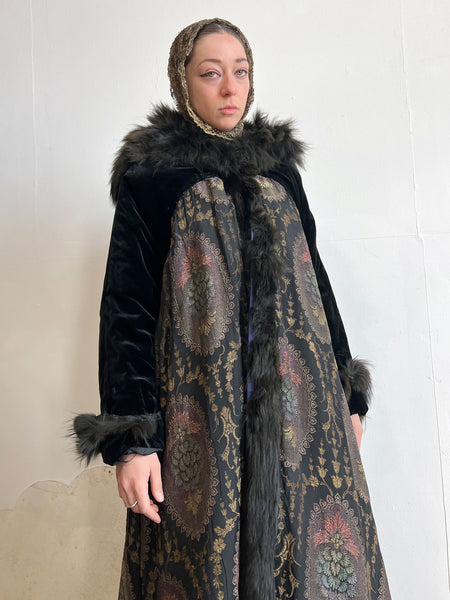 Antique Edwardian Era Fur and Lamé Velvet Coat