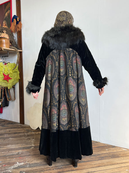 Antique Edwardian Era Fur and Lamé Velvet Coat