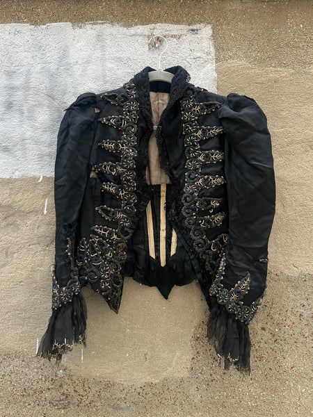 Antique 1890's Black and Gold Beaded Bodice