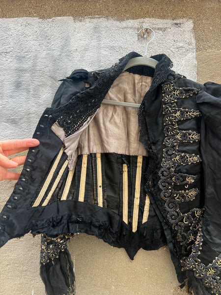Antique 1890's Black and Gold Beaded Bodice