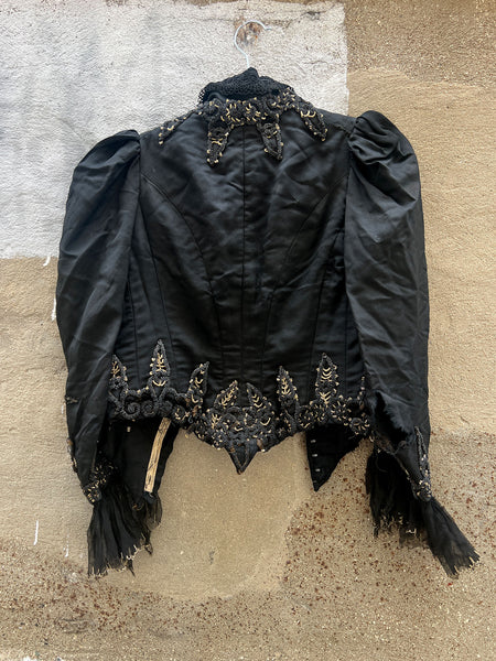 Antique 1890's Black and Gold Beaded Bodice