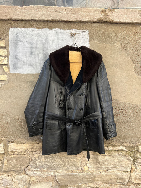 Vintage 1950's Men's Double Breasted Leather Car Coat