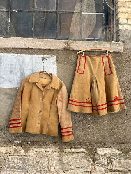 Vintage 1940's Leather Jacket and Culotte Set, Western Wear
