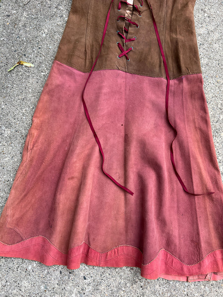 Vintage 1960's - 1970's Leather Handmade Dress Lace Up, Hippie