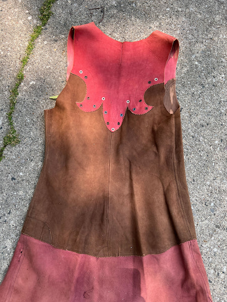 Vintage 1960's - 1970's Leather Handmade Dress Lace Up, Hippie