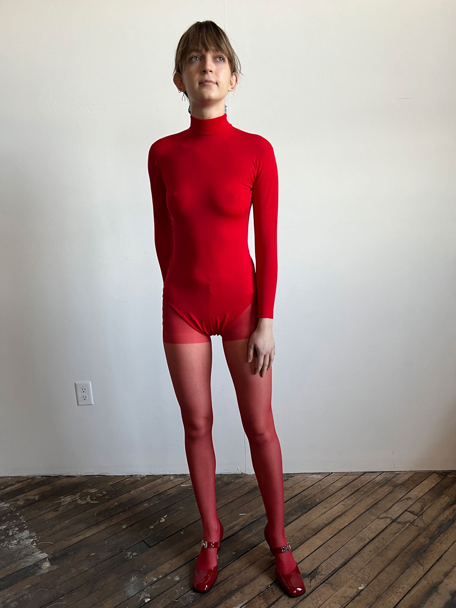 Vintage 1960's Bright Red Long Sleeved Leotard, Womens