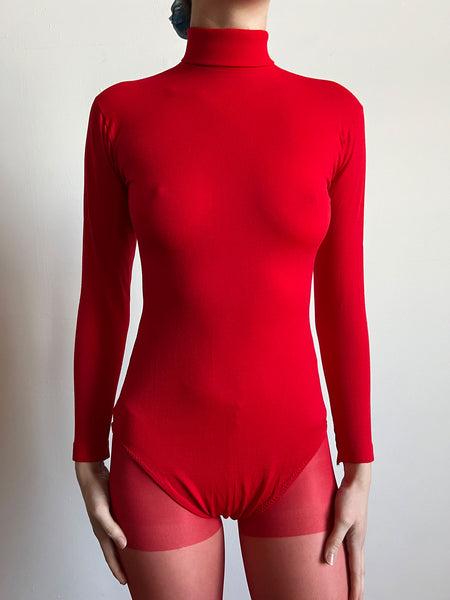 Vintage 1960's Bright Red Long Sleeved Leotard, Womens