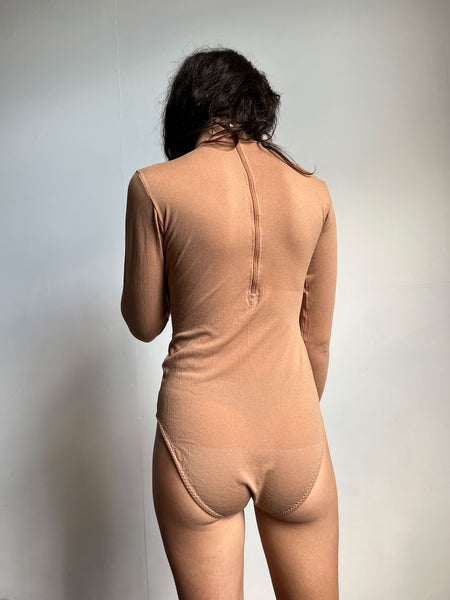 Vintage 1960's Nude Danskin Long Sleeved Leotard with Back Zipper, 60's Dance