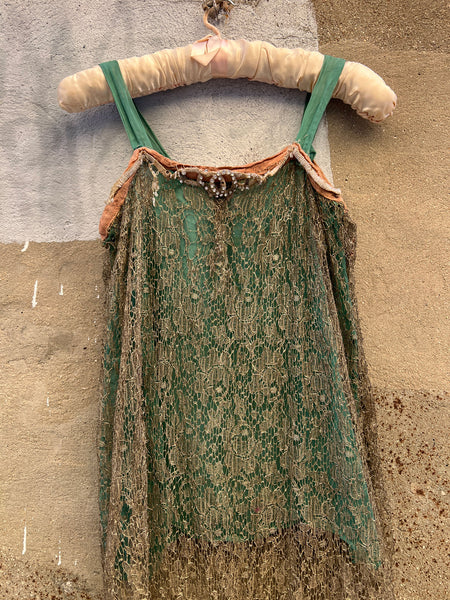 Vintage 1920's Metallic Flapper Dress with Beadwork