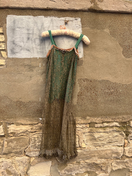 Vintage 1920's Metallic Flapper Dress with Beadwork