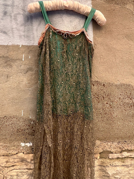 Vintage 1920's Metallic Flapper Dress with Beadwork